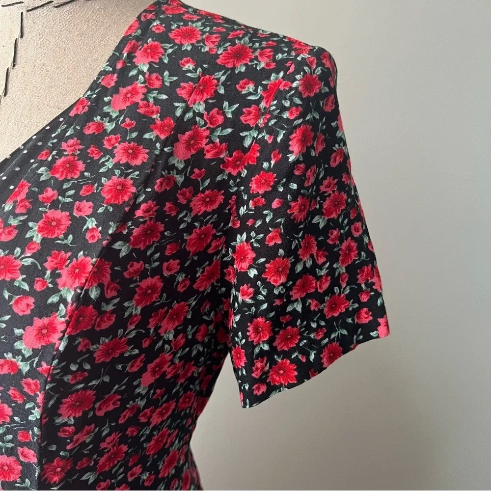 MSK vintage floral Polk dot rose button down midi dress size 6P cottagecore - Picture 9 of 10